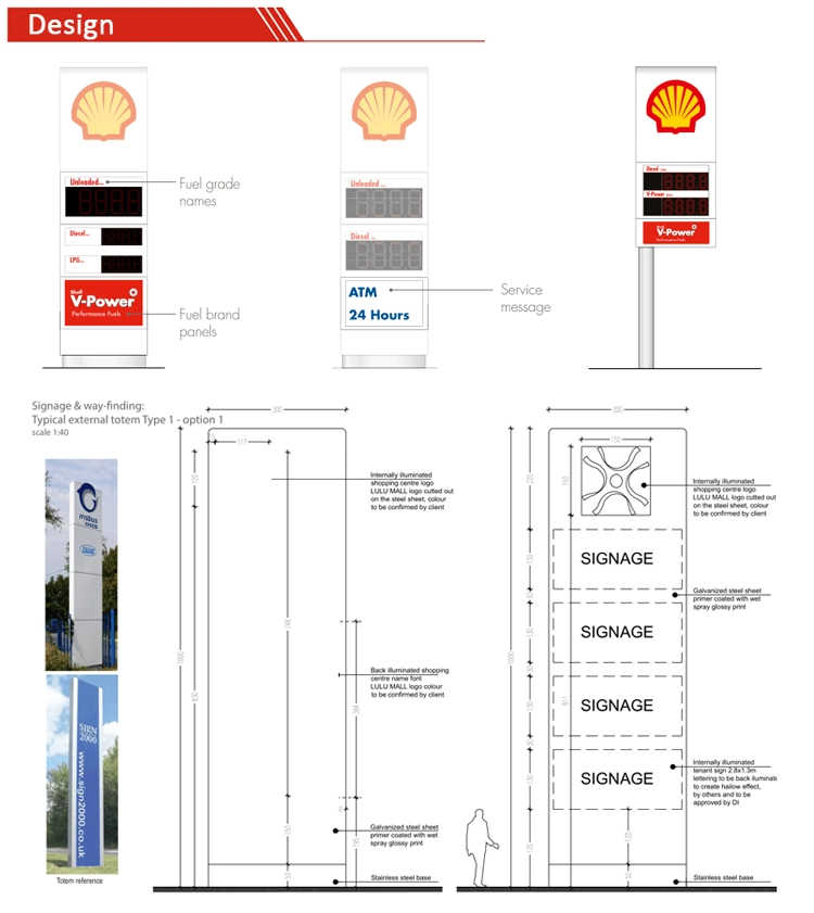 Illuminated LED Pylon Sign Petrol Filling Station Pole Signs &amp; Pylon Signs