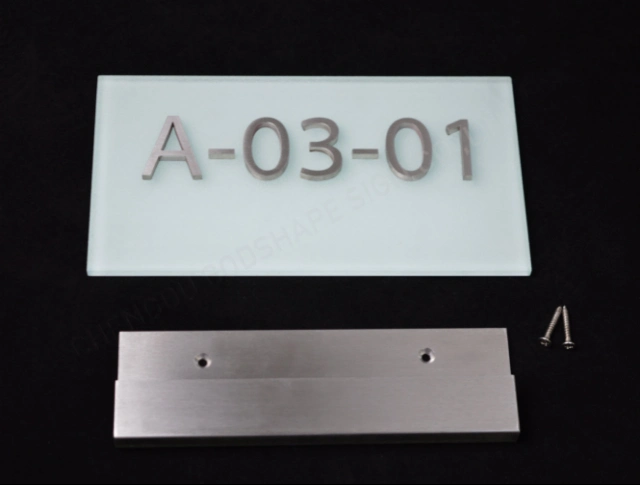 Custom Glass Room Name Door Sign with Metal House Numbers