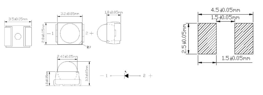 SMD Color LEDs Plcc2 Red 3528 Domed SMD LEDs