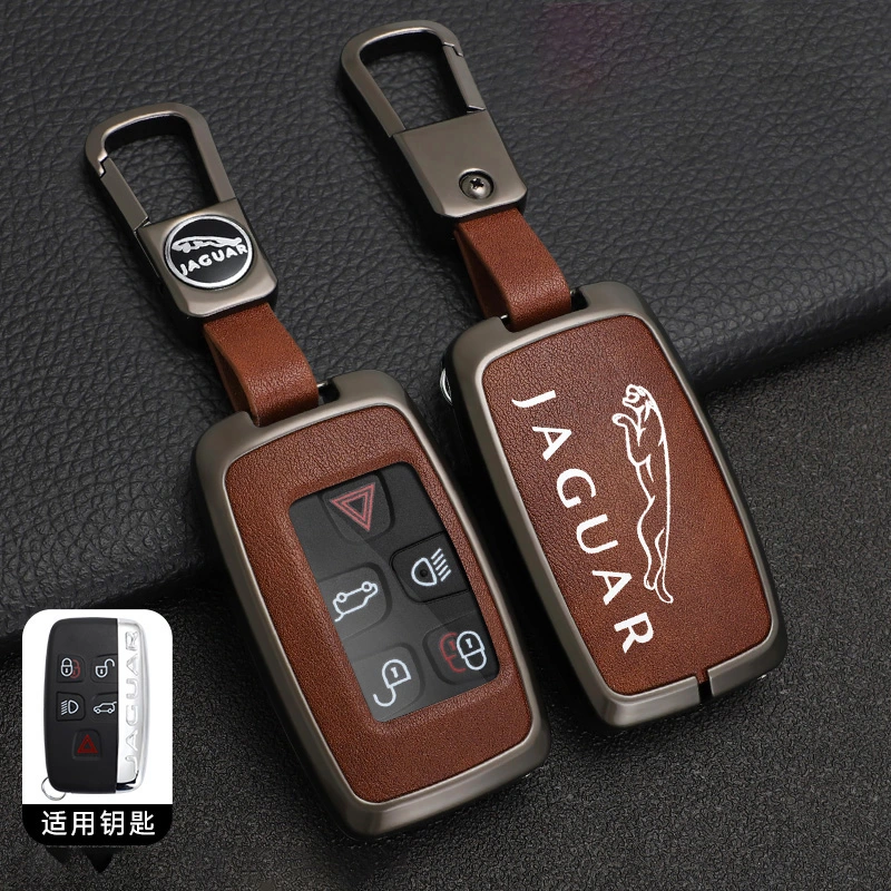 Replacement Remote Keyless Fob TPU Metal Leather Car Key Case for Jaguar