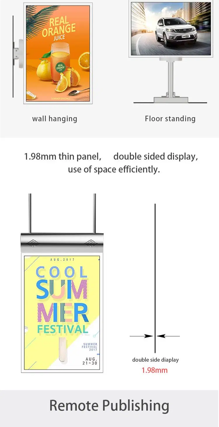 Dual Screen 43&prime;&prime; 49&quot; 55&quot; Inch Indoor Ceiling Advertising Player Double Sided Hanging LCD Digital Signage