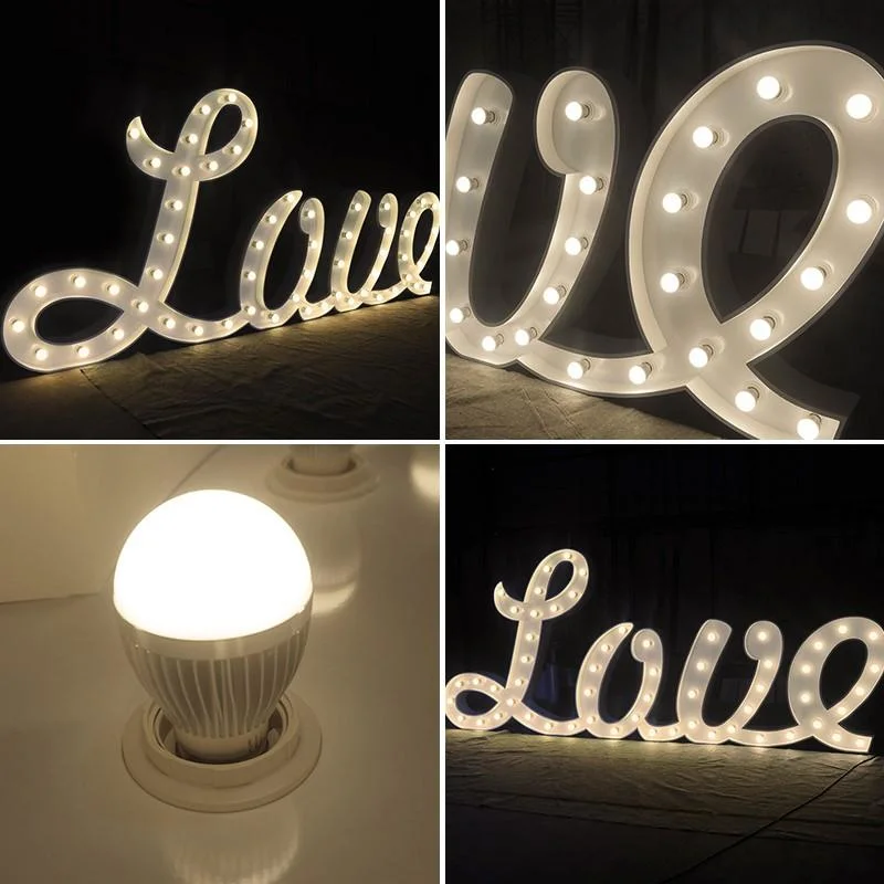 Silver Marquee Light Letter LED Metal Sign Wedding Party Night Bar Light up Marquee Letters Digital Number Letter LED Sign