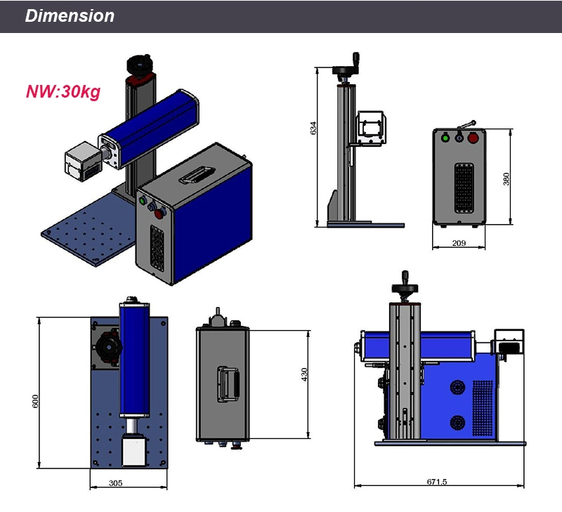 20W Fiber Laser Marking Machine Laser Mark Name Logo