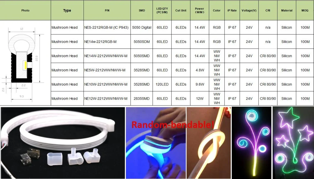 Random Bendable LED Neon Flex LED Strip for Exterior and Interior Decoration Flexible Neon Strip Light Red Blue Yellow Green Warm White RGB Neon Light