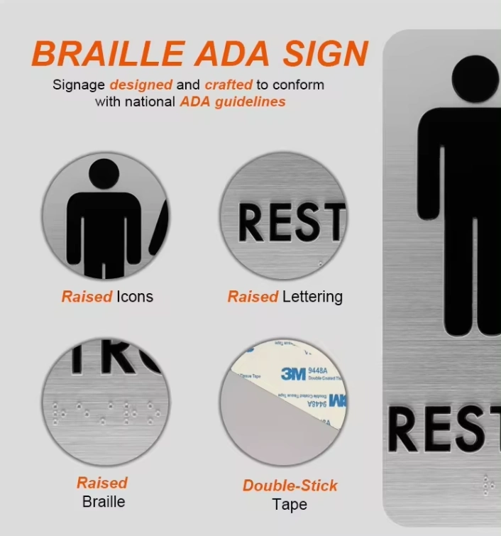 Painted Ada Braille Signage Restroon Toilet Door Signs