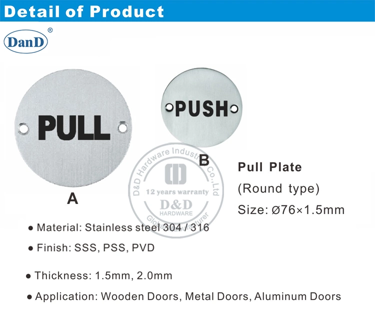 Stainless Steel Sign Plate Stainless Steel Push Pull Door Sign