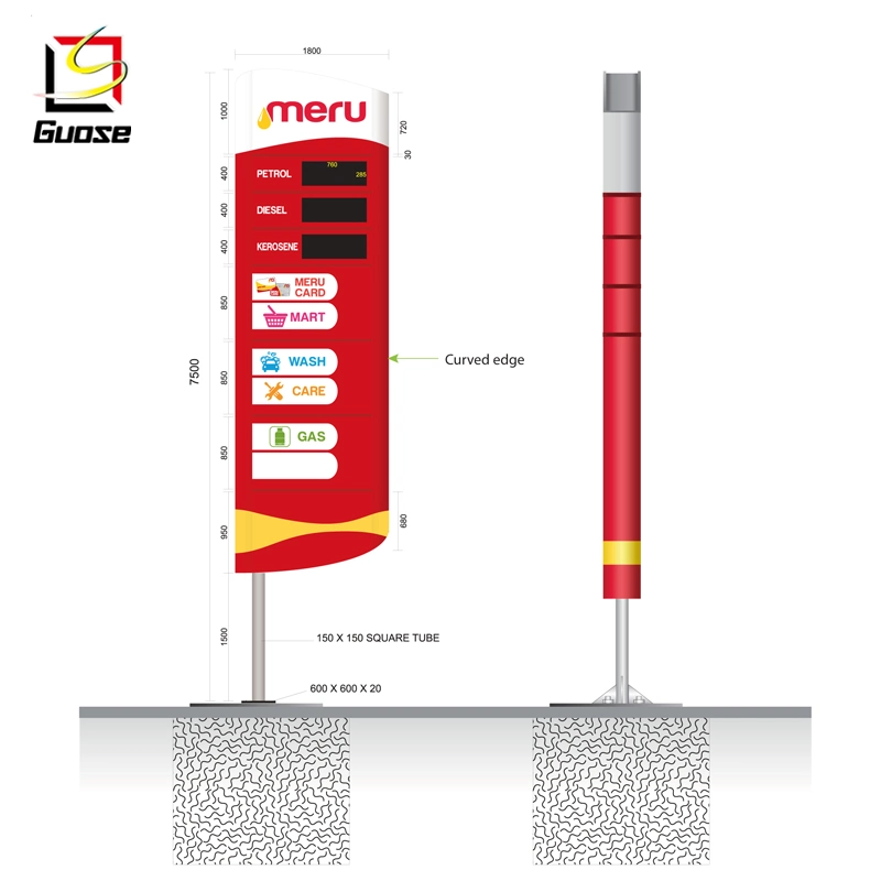 Outdoor Advertising Illuminated Pylon Gas Price Sign for Gas Station