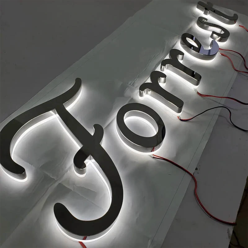 Factory Outlet Exterior Business Backlit Mirror 3D Stainless Steel LED Letter