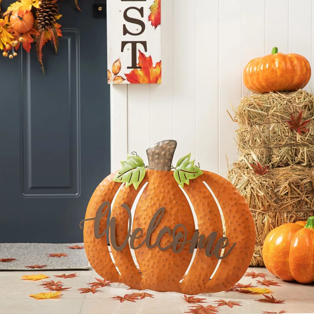 Outdoor Yard Decorations Pumpkin Metal Yard Signs with Stakes - Fall Thanksgiving Lawn Walkway or Planter Rustic Home D&eacute; Cor