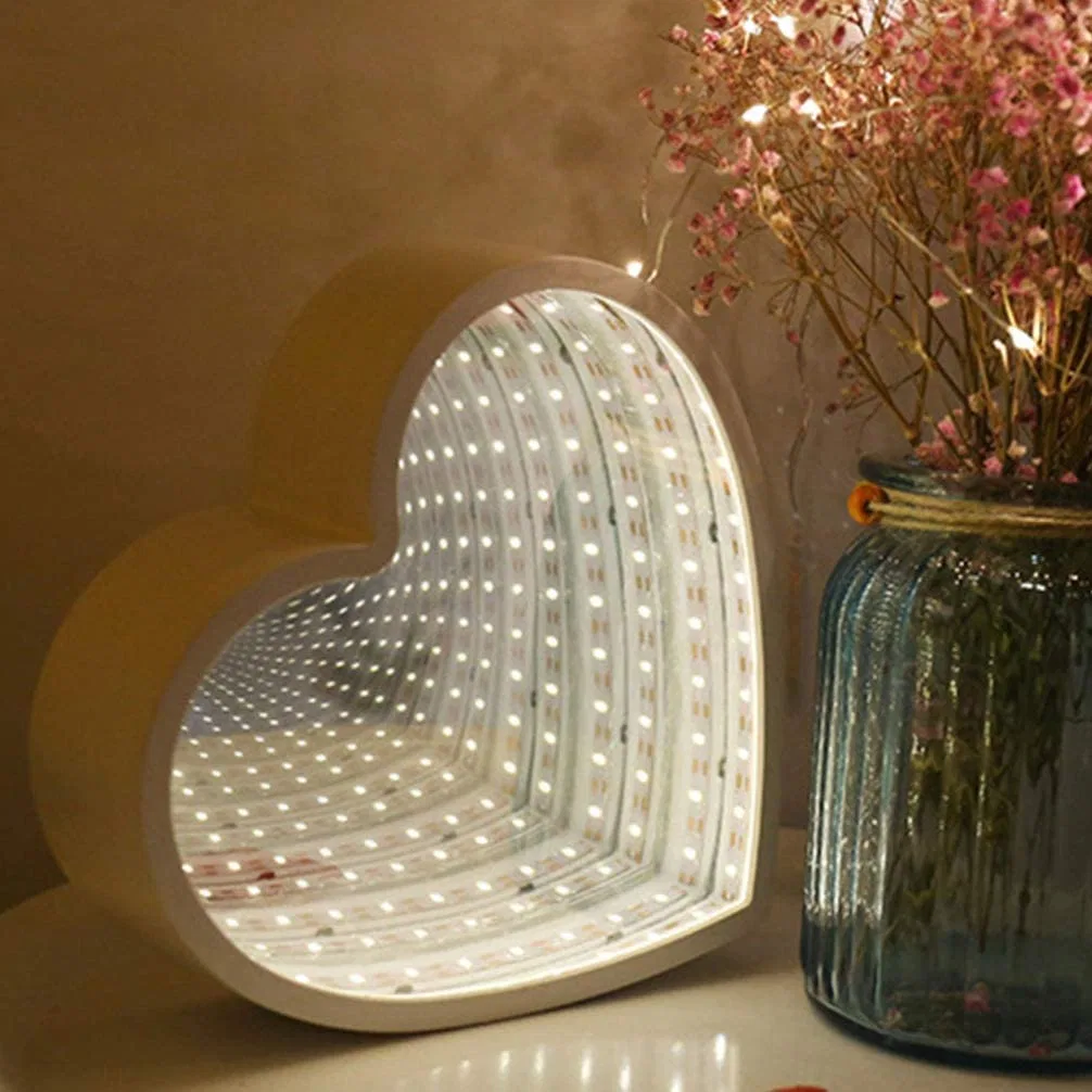 Goldmore11 3D Creative Battery Powered Heart Double-Sided Tunnel Lamp LED Mirror Night Light Sign LED for Bedroom Living