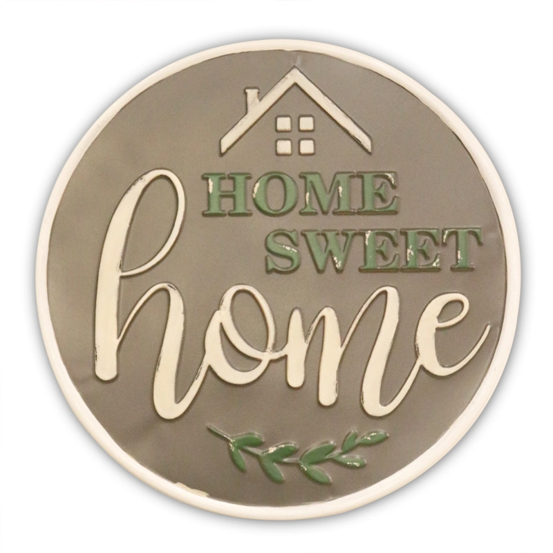 Round Shape Metal Wall Plaque with Embossed Words Design, Iron Wall Hanging with Embossed Finishing, Metal Wall Plaque