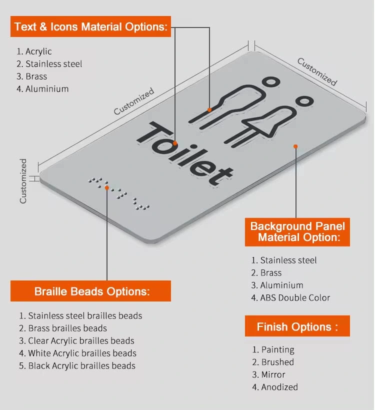 Factory Custom Toilet Restroom Signage Stainless Steel Hollow Ada Braille Door Sign