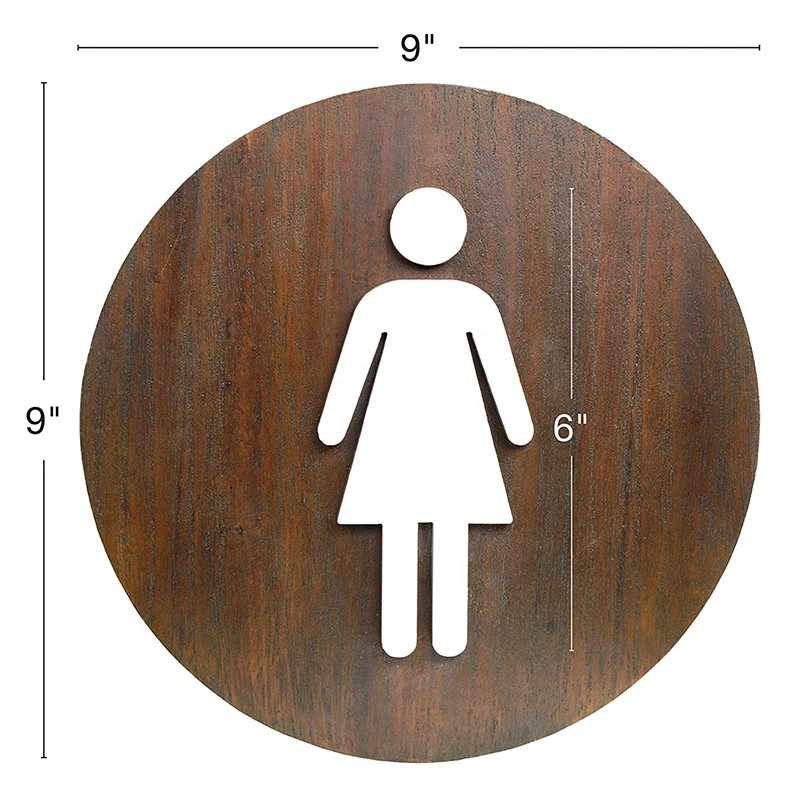 Wooden Restroom Sign for Business Shop Office Round Sign