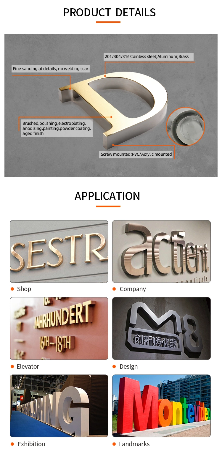 Customized Shop 3D Stainless Steel Logo Signs Metal Channel Letter Sign