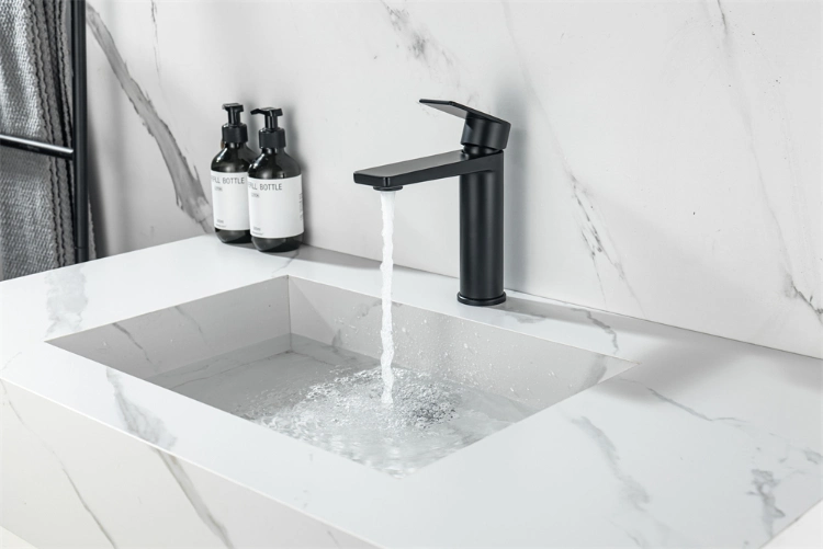 Basin Faucet Hot &amp; Cold Water Mixer Deck Mounted Sink Faucet Single Black