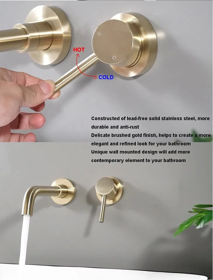 Wholesale New Extended Gold Black Wash Brushed Silver in Wall Mixer Bathroom Water Tap Basin Faucet