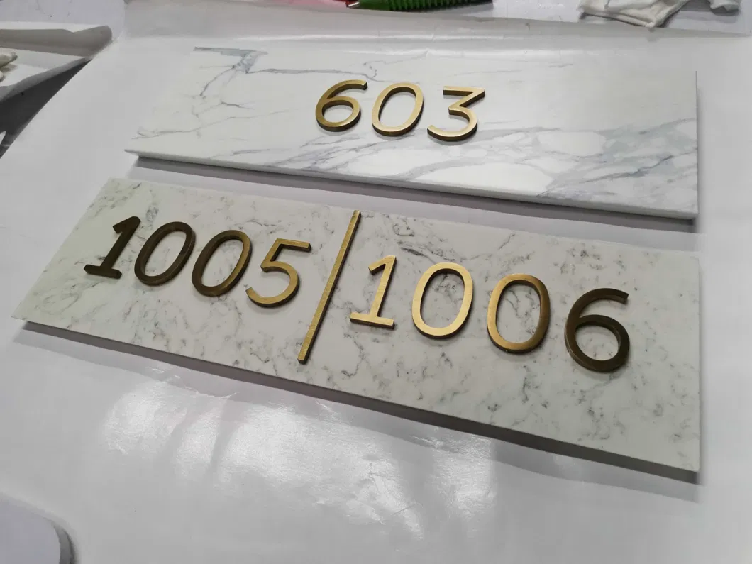 Marble Stone Sign Hotel Room Number Sign Brushed Stainless Steel Letters