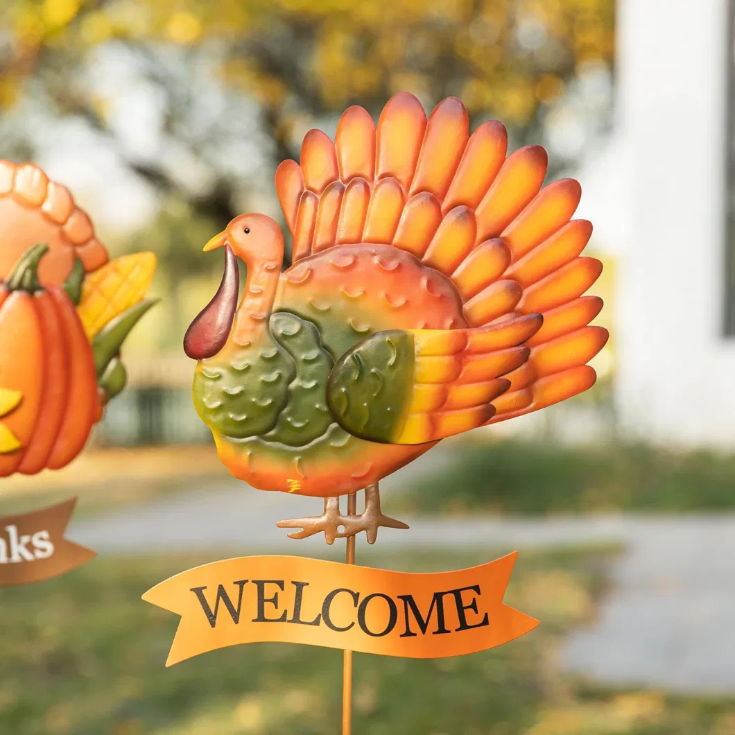 Thanksgiving Metal Turkey and Pumpkin Yard Stakes, Fall Thanksgiving Harvest Croissant Shapes Welcome Yard Sign, Thanksgiving Turkey Sign for Fall Yard Outdoor