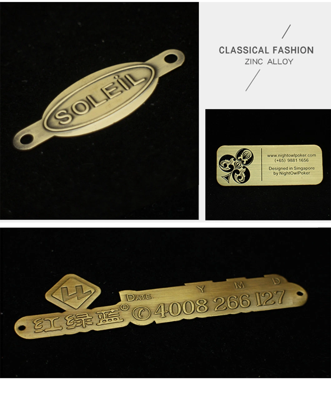 Custom Metal Label/Tag/Sticker/Sign/Logo/Nameplates for Accessoires Hats Bags, Clothing, Jeans Furniture, Car, Door, Blinds