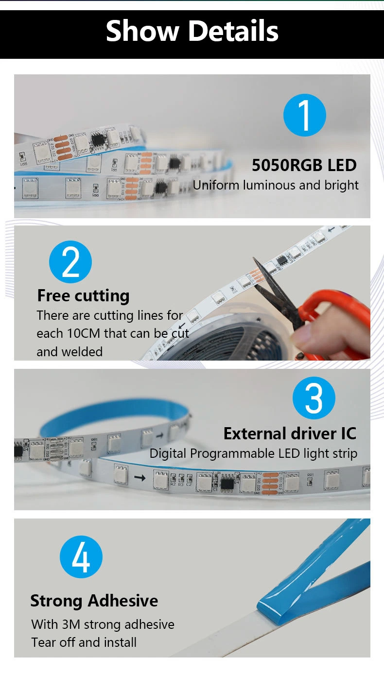 Smart Home LED Strip Light 24V 60LEDs DC Remote Controlled APP Flexible SMD 5050 2835 RGB IC