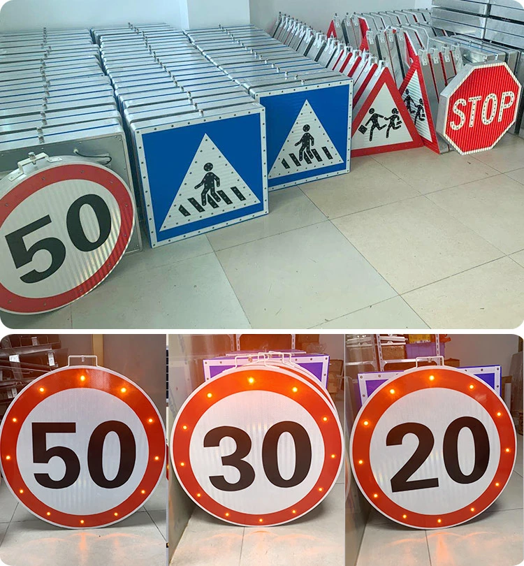 Solar Road Construction Warning Signs Made of LED and Reflective Sheeting and Alumium Plate