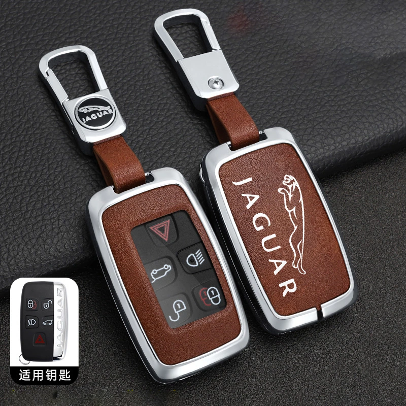 Replacement Remote Keyless Fob TPU Metal Leather Car Key Case for Jaguar