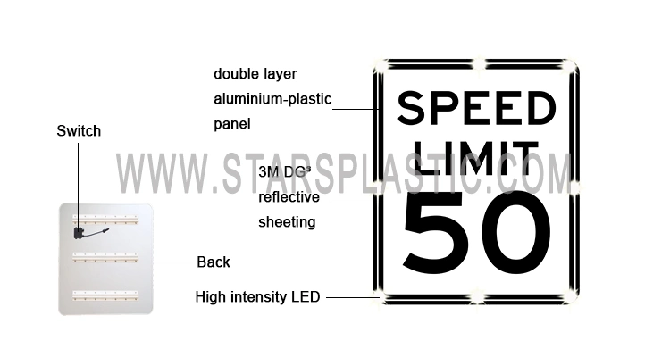 OEM Traffic Warning Sign Directional LED Slow Edge Lit Reflective Road Speed Limit Sign