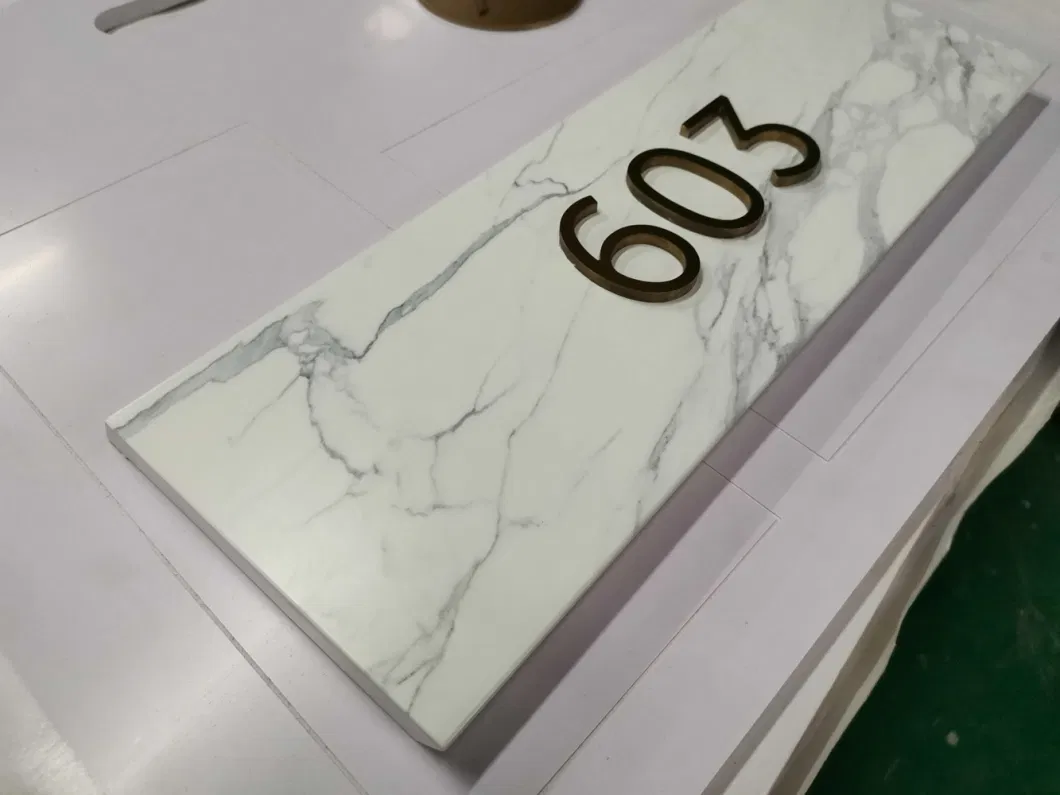 Marble Stone Sign Hotel Room Number Sign Brushed Stainless Steel Letters