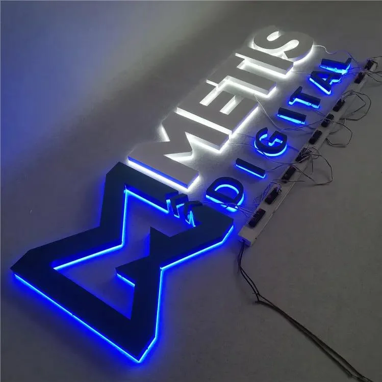 Backlit LED Stainless Steel Letters Acrylic Signboard Custom Shop Office Mall Illuminated Signage