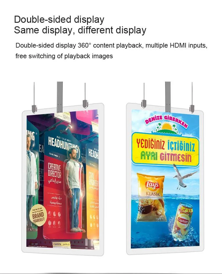 Dual Screen 43&prime;&prime; 49&quot; 55&quot; Inch Indoor Ceiling Advertising Player Double Sided Hanging LCD Digital Signage