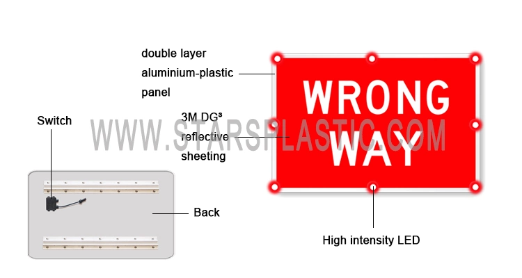 OEM Traffic Warning Directional Sign Edge Lit Reflective Wrong Way Sign