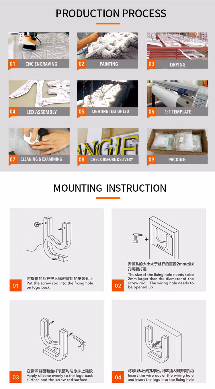 Customized Acrylic Letter LED Face Illuminated Edge Lighting Sign for Storefront Advertising