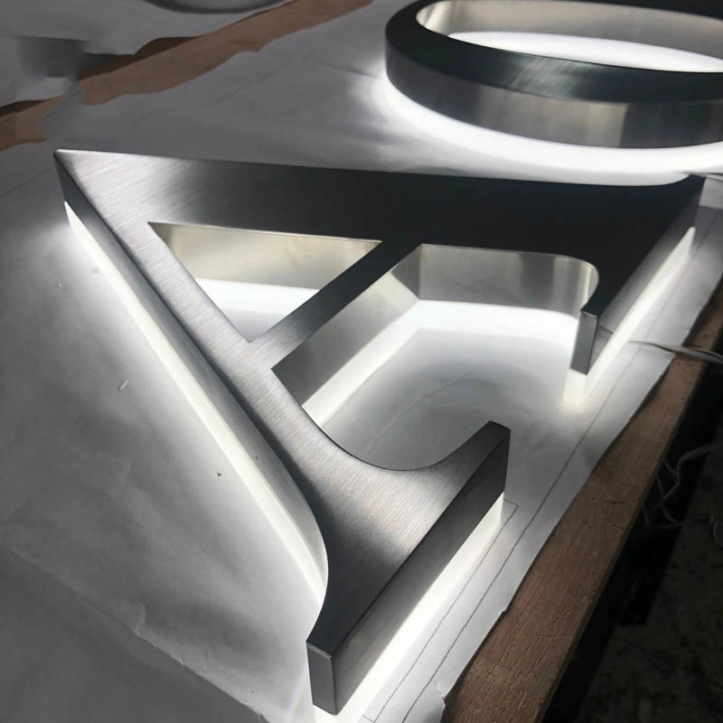 Professional Manufacturer 304 Stainless Steel Halo Lit Signage Backlit Letter Sign Metal Face Channels Signs