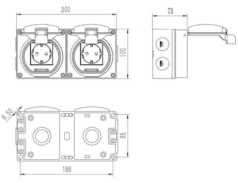 16A Euro IP66 Weatherproof Double Socket