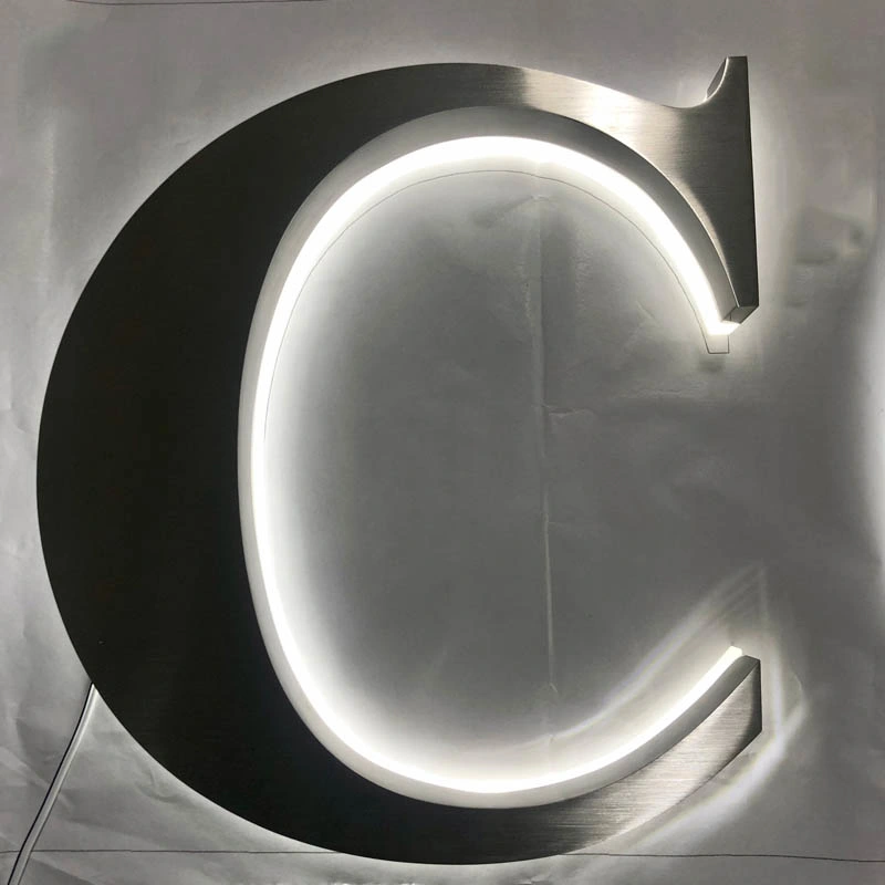 Professional Manufacturer 304 Stainless Steel Halo Lit Signage Backlit Letter Sign Metal Face Channels Signs