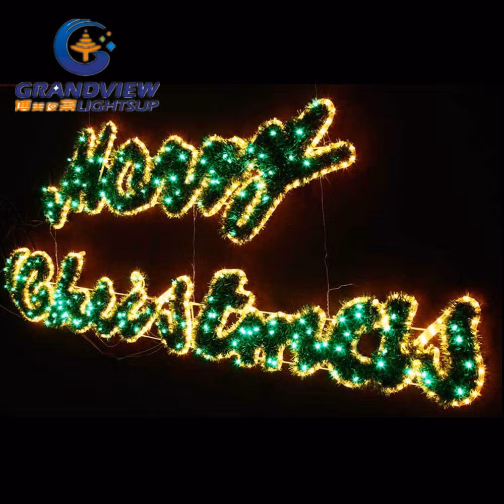 Large 2m LED Merry Christmas Sign Motif LED Warm White Rope Lights