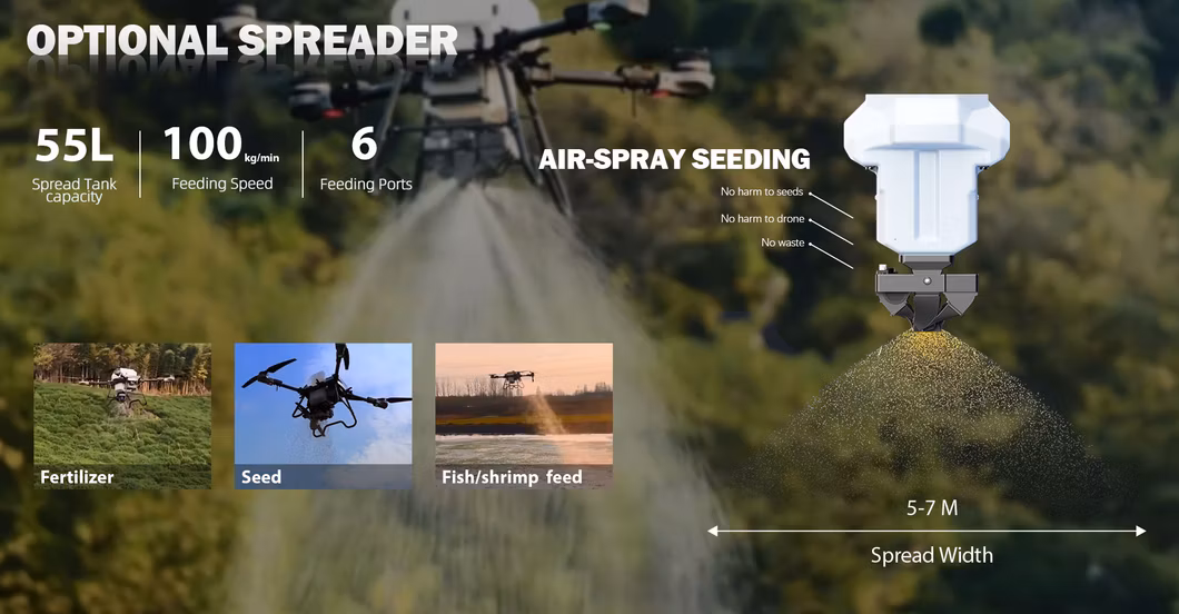 Htu T40 Large 35L Remote Control GPS Planting &amp; Fertilizing Machine Agricultural Sprayer Pesticide Spraying Drone for Sale with 55L Fertilizer Spread