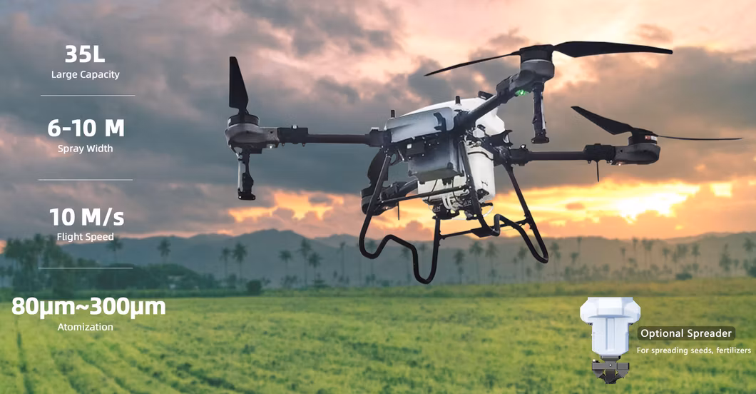 Htu T40 Large 35L Remote Control GPS Planting &amp; Fertilizing Machine Agricultural Sprayer Pesticide Spraying Drone for Sale with 55L Fertilizer Spread