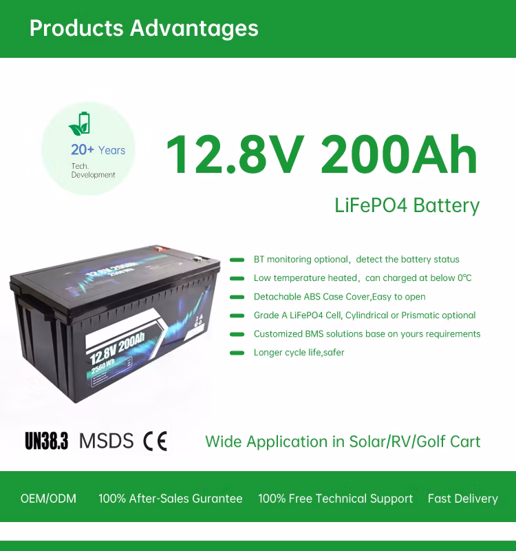 12.8V 200ah Lithium Ion Rechargeable Battery Portable Power Storage LiFePO4 Battery
