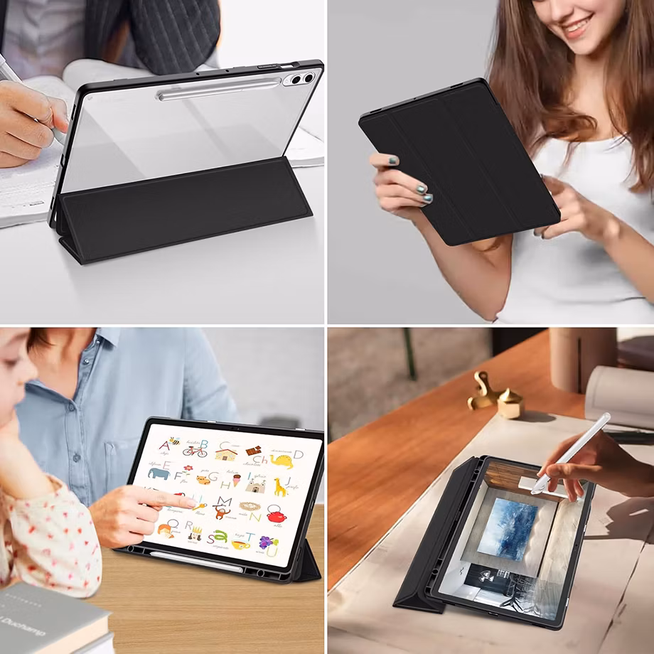 Amazon Hot Selling Transparent Acrylic Back Shell Smart Folding Stand Tablet Case for Samsung Galaxy Tab S10 Plus 12.4 Inch 2024