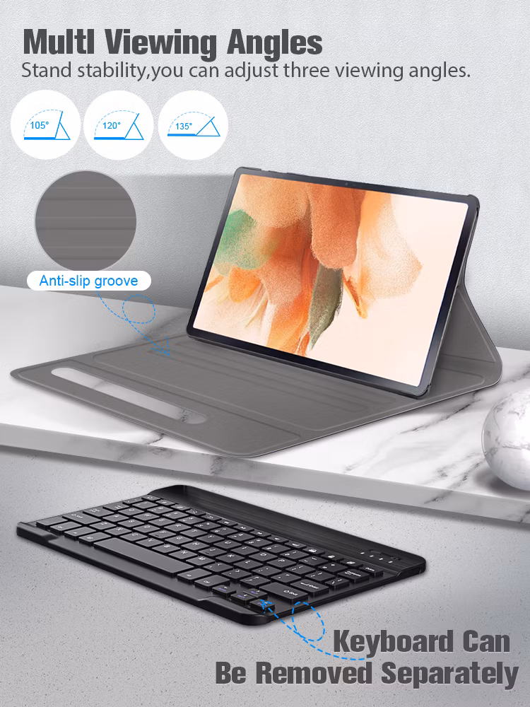 Bluetooth Keyboard Case for Samsung Galaxy Tab S7 Fe Sm T730 12.4 Inch Tablet Leather Case Manufacture
