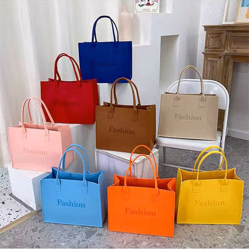 Eco Friendly Custom Logo Large Capacity Colorful Felt Shopping Tote Bags