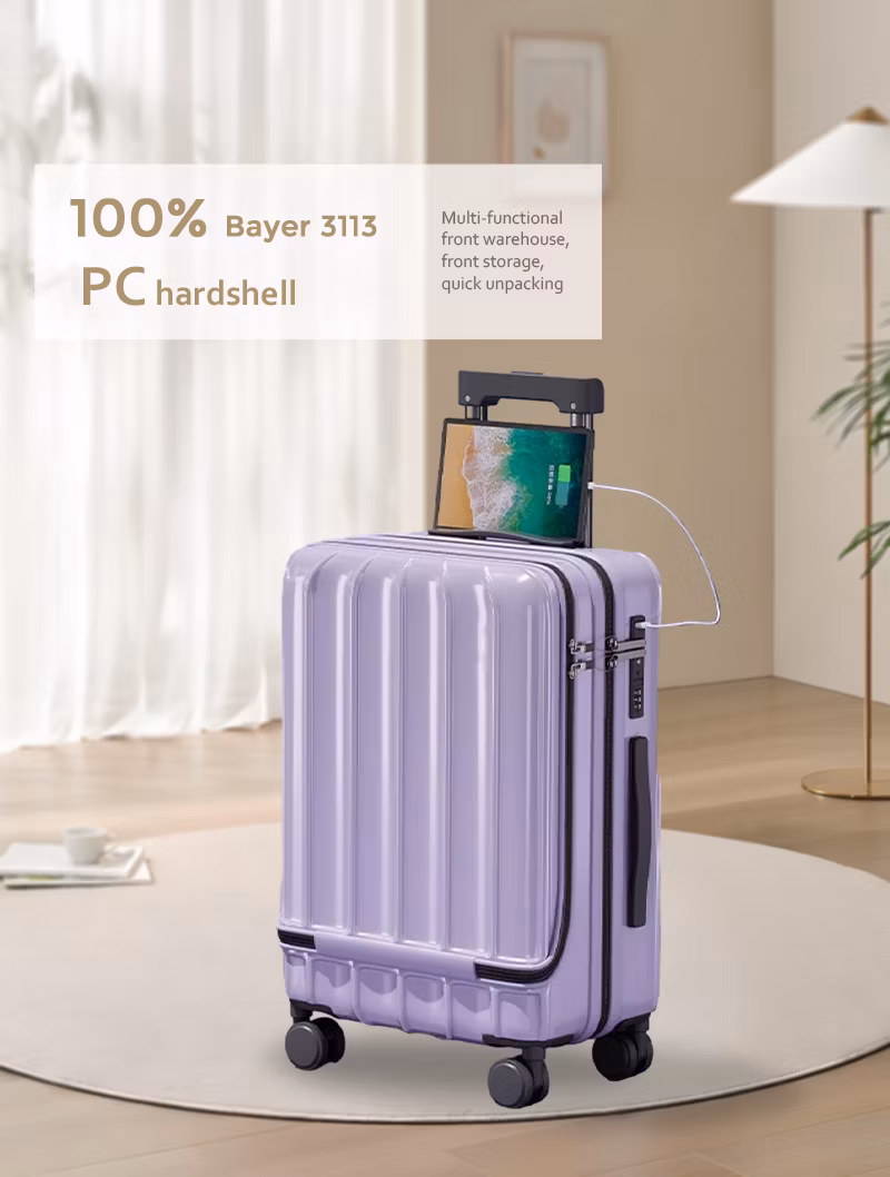 New Design Front Opening Trolley Case Luggage Laptop Backpack with Port Travel Bag Set