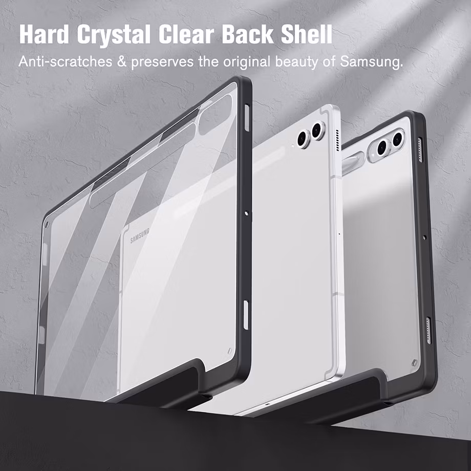 Amazon Hot Selling Transparent Acrylic Back Shell Smart Folding Stand Tablet Case for Samsung Galaxy Tab S10 Plus 12.4 Inch 2024