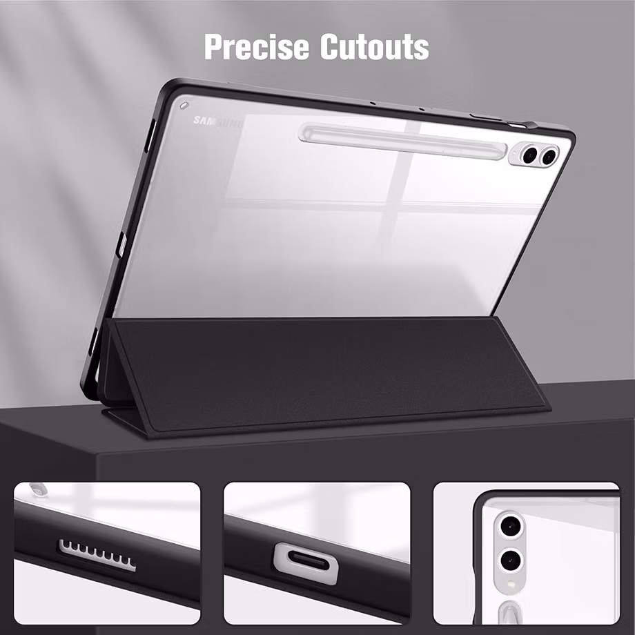 Amazon Hot Selling Transparent Acrylic Back Shell Smart Folding Stand Tablet Case for Samsung Galaxy Tab S10 Plus 12.4 Inch 2024