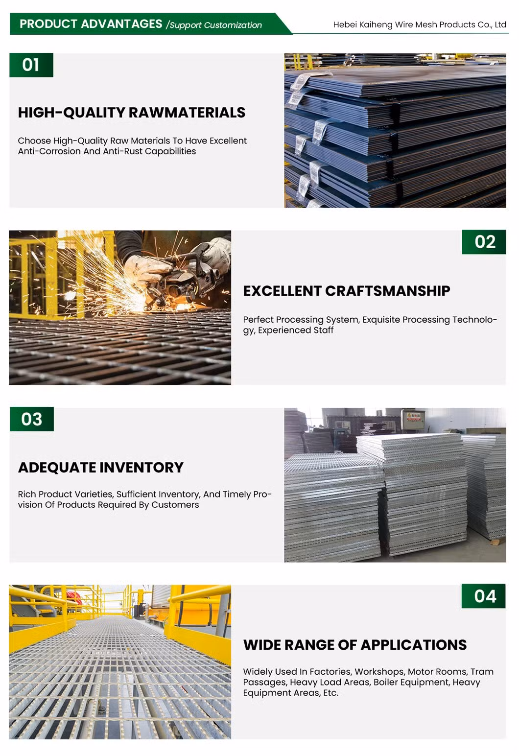 Kaiheng Hdsgw22-14 2&ndash; 1/2&quot; X 5/16&quot; Floor Steel Bar Grating China Suppliers Rot Proof Feature Platform Steel Grate Used for Split Obstacle or Screen