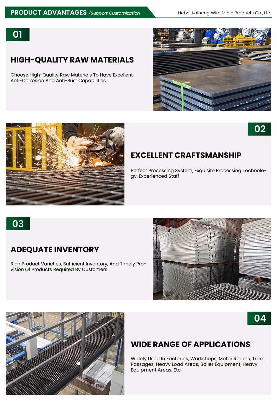 Kaiheng Kick Plate Steel Bar Grating Factory Steel Grid Walkway China Heavy Duty Driveway Stainless Steel Grating