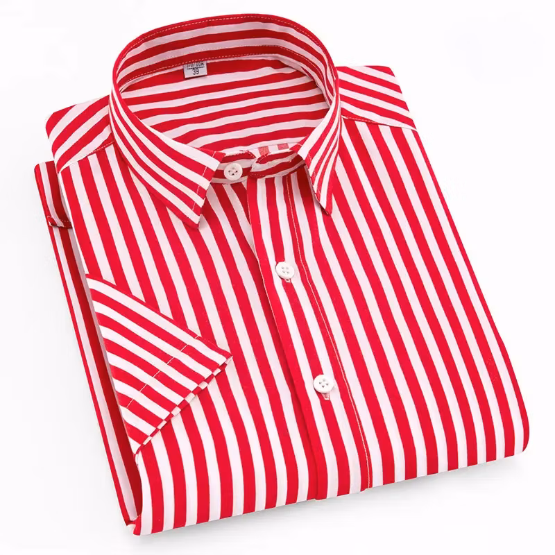 Mens Cotton Formal Dress Plaid Striped Shirt Long Sleeved Business Men&prime;s Slim Fit Shirt