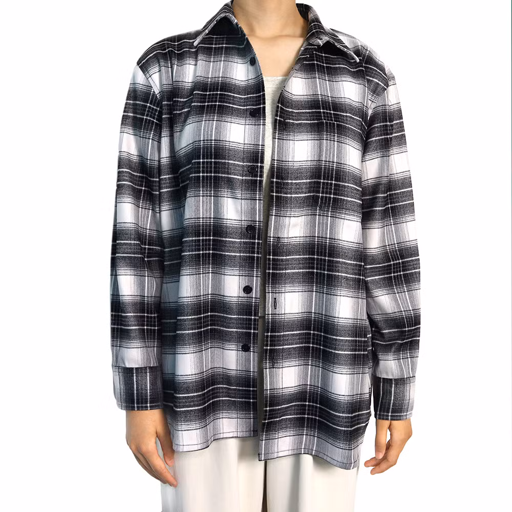 Casual and Comfortable Black and White Plaid Shirt Made of Pure Cotton Fabric