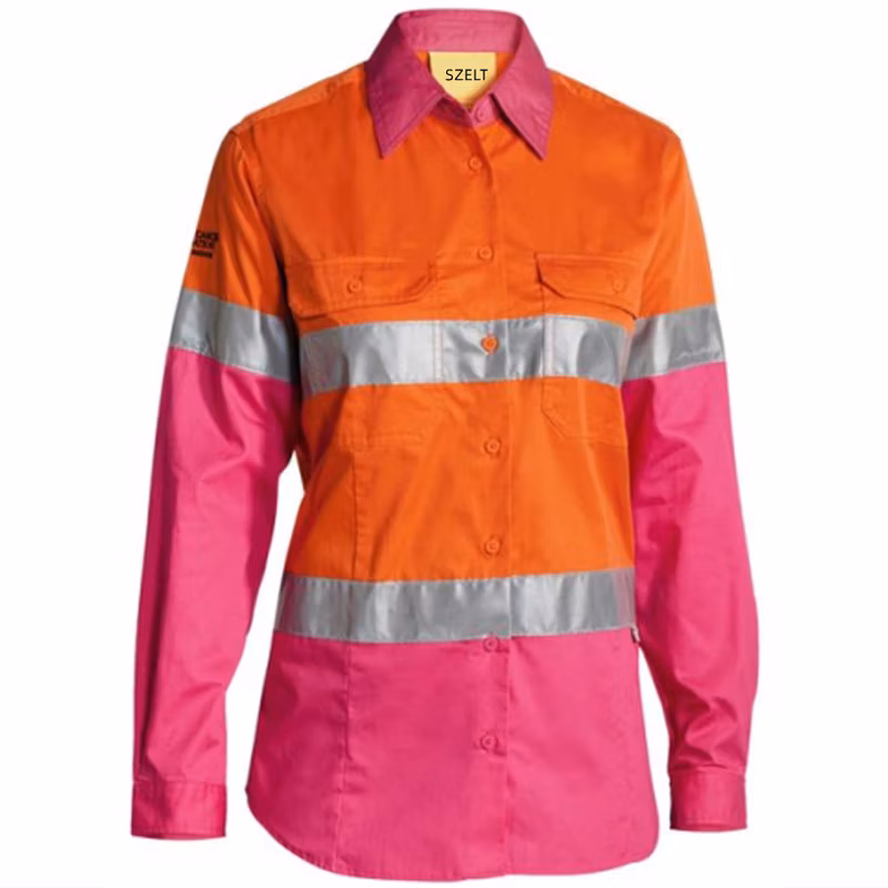 China Cheap Breathable Pink Orange Cotton Safety Reflective Shirts for Women